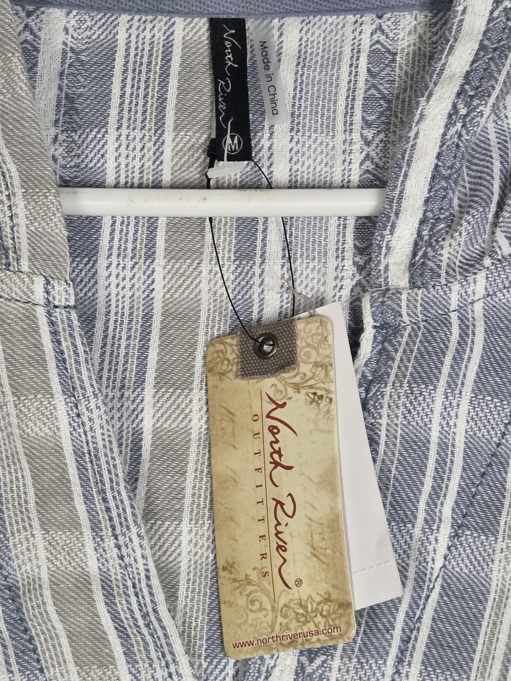 North River Striped Baja Hoodie Beach Poncho Pullover Blue Gray White Size Med. - Picture 8 of 10